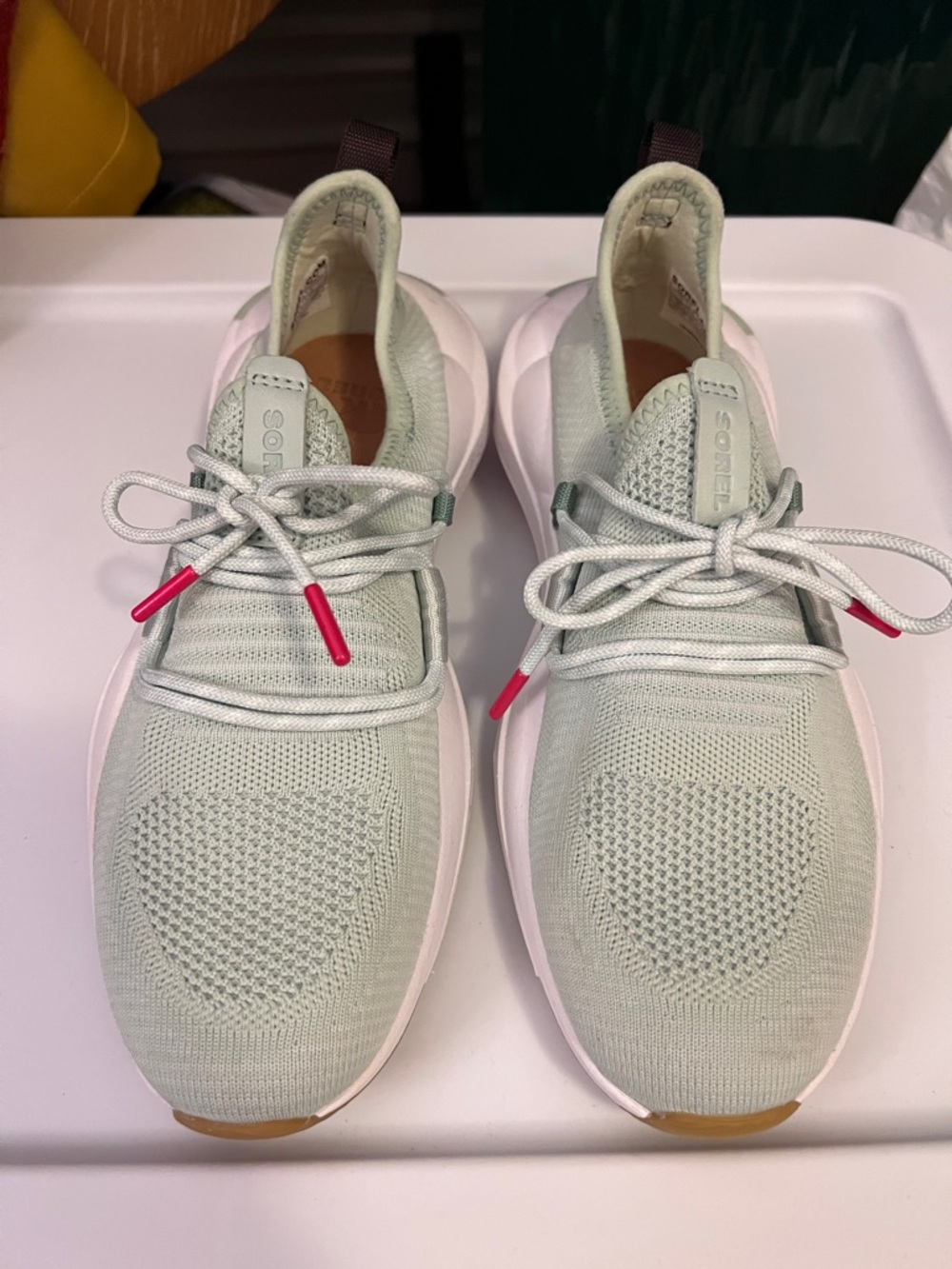 Sorel Mint Knit Lace-Up Women’s Sneakers with Gum and Pink Accents - Picture 8 of 14